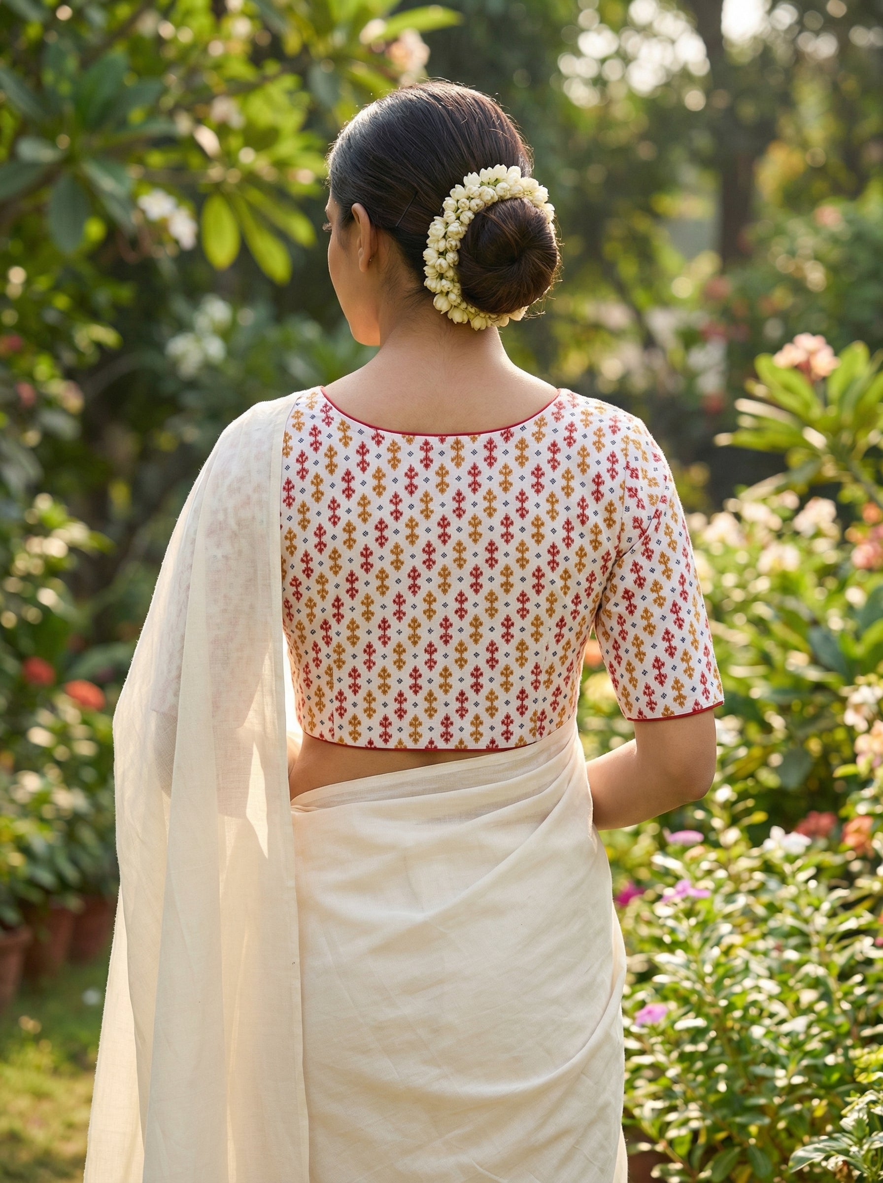 Ikkat Cotton Saree Blouse Readymade – Half Sleeve (Size 30–42)