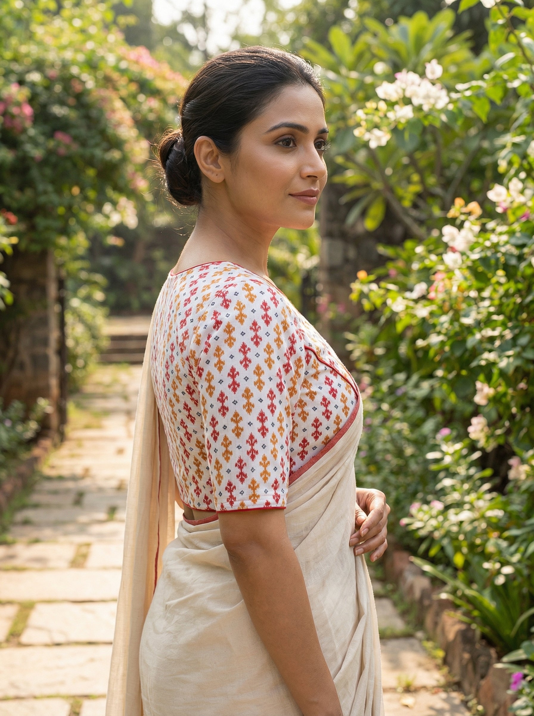 Ikkat Cotton Saree Blouse Readymade – Half Sleeve (Size 30–42) Thumbnail